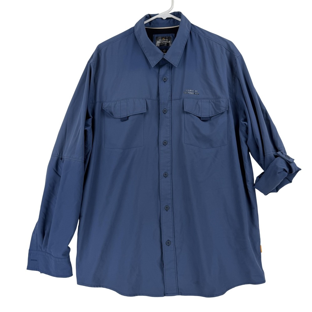 Quiksilver Waterman Shirt Mens Large Blue Long‎ Sleeve Button Fishing Outdoor